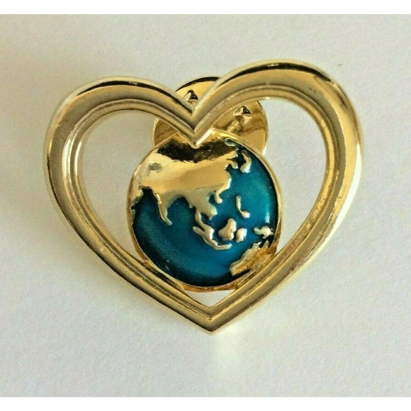 Avon Jewelry - Avon Gold Tone Brooch Pin Open Heart Earth Globe